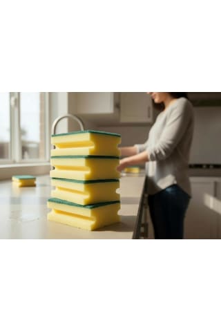 Technow Jumbo Büyük Boy Vip Kaliteli 14 X 7 Cm Oluklu Bulaşık Süngeri 5 Adet