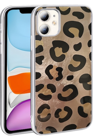 Apple Uyumlu iPhone 11 Kılıf Desenli Zore Mep Kapak Gold Leopar