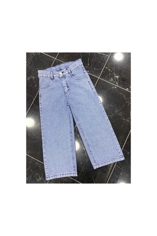 Erdem Kıds Kız Çocuk Jean Pantolon Palazzo Geniş Bol Paça Okul Kot Pantolon Açık Mavi Açık Mavi