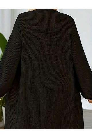 Newco Büyük Beden Battal Kalıp Siyah Cepli Dökümlü Uzun Örgü Hırka 2xl - 3xl Uyumlu Siyah