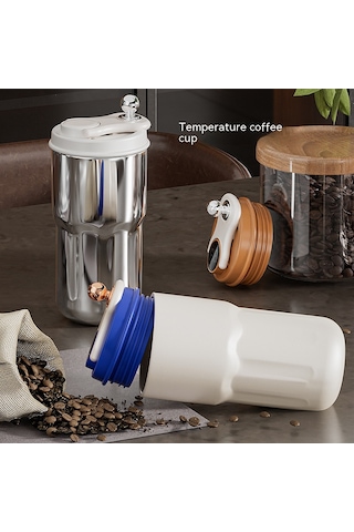 Sımıcg 420ml Kahve Termal Kupa Ekran Sıcaklığı Termos Bardak Beyaz