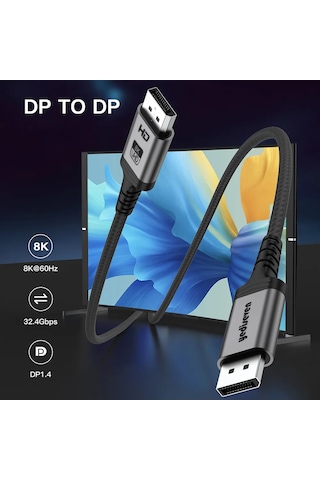 Yediseven Displayport Dp 1.4 8k 60hz Görüntü Aktarma Kablosu 1m