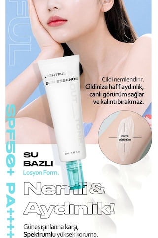 About Tone Su Bazlı Aydınlık Görünüme Sahip Vegan Güneş Esansı ABOUT TONE Lightful Dewy Sun Essence