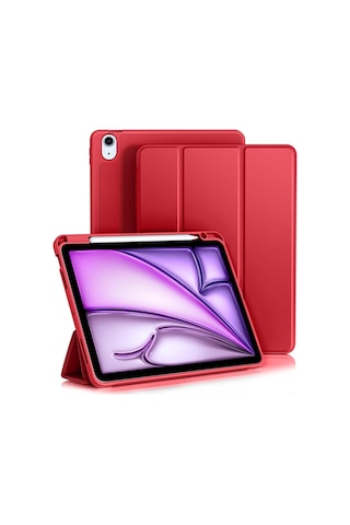 Apple Uyumlu iPad Air 11 İnç M2 2024 Kılıf Pen Slot Charging Case Kalem Bölmeli A2902 A2903 A2904 Kapaklı Kılıf