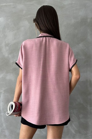 Verymoda Çoban Dikişli Keten Gömlek - D2597 Pudra