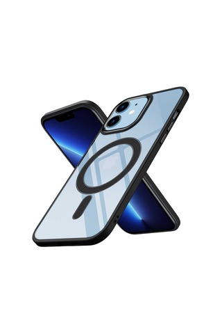 Apple Uyumlu iPhone 12 Uyumlu Wireless Şarj Özellikli Zore Krom Magsafe Silikon Kılıf-siyah Siyah -