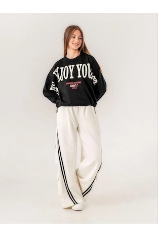 Kız Çocuk Enjoy Baskılı 2 İplik Sweatshirt-15351 Siyah