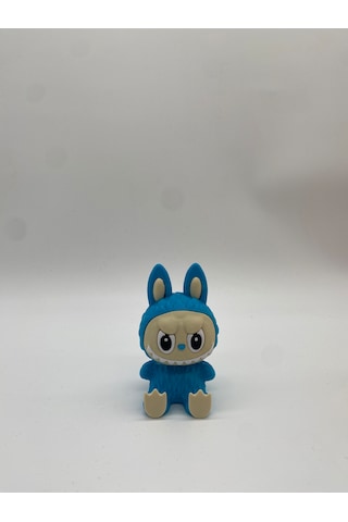 Oturan Dekoratif Labubu Figürü, 3d Baskı, Mavi