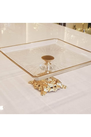 Atabey Home Döküm Ayaklı Yaldız Detaylı Kare Servis Tabağı Altın