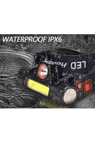 1200 Lümen Cob Led Şarjlı Kafa Lambası Şarjlı Kafa Feneri 1 Adet Siyah