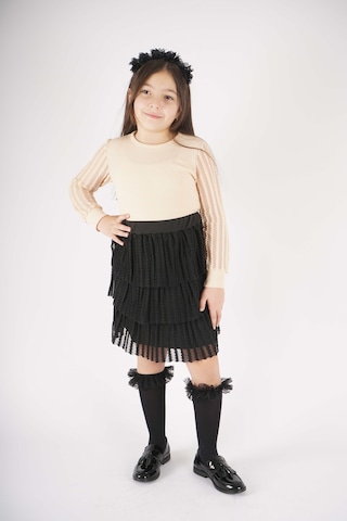 Miniko Kids 23 Nisan 29 Ekim Konsept Kol Tül Detaylı Kat Kat Tütü Etekli Takım Bej