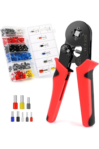 Hpytech Yüksük Sıkma Pensesi Hsc8 6-4a + 1200 Adet İzoleli Kablo Yüksük Seti Elektrikçi Crimp Pensesi Yüksek Pensesi