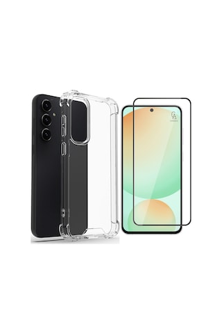 Samsung Galaxy S24 Fe Uyumlu Köşe Dolgulu Anti Şok Telefon Kılıfı Ve 5d Kırılmaz Cam Ekran Koruyucu Şeffaf