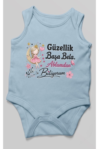 Morivokids Güzellik Başa Bela Ablamdan Biliyorum Sıfır Kol Bebek Zıbını %100 Pamuk Bebe Mavisi