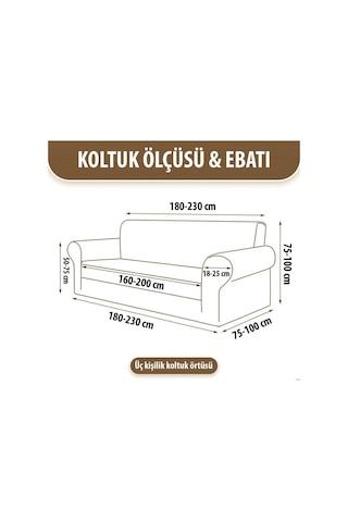 Lastikli Jakarlı 3 Kişilik Koltuk Kılıfı Lastikli Koltuk Örtüsü Koltuk Örtüsü Çekyat Örtüsü Krem 180 X 23 Diğer
