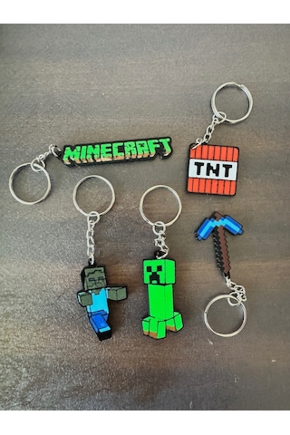 Creeper Tnt Zombie Figürlü Pixel Minecraft Oyun Temalı 5li Anahtarlık Seti Çanta Süsü Charm