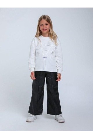 Kız Çocuk Kabartma Çiçek Desenli Sweatshirt-14320 Beyaz