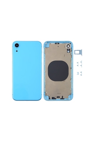 Cbtx Kamera Lensli Ve Sım Kart Tepsisi Ve Apple Uyumlu iPhone Xr Mavi İçin Yan Anahtarlarla Arka Gövde Kapağı