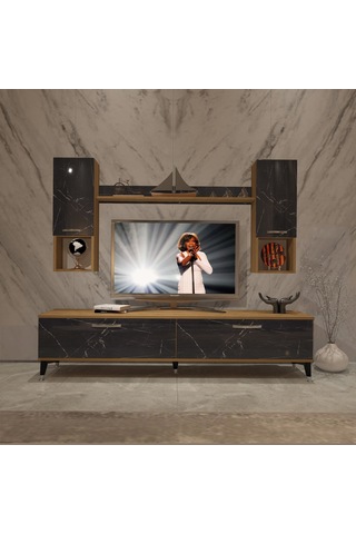 Decoraktiv Eko 5da Mdf Std Silver Tv Ünitesi Tv Sehpası Pera - Siyah Mermer