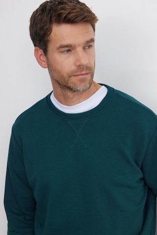 Tudors Unisex Relax Fit Rahat Kesim %100 Pamuk Basic Yeşil Bisiklet Yaka Sweatshirt-35147 Yeşil