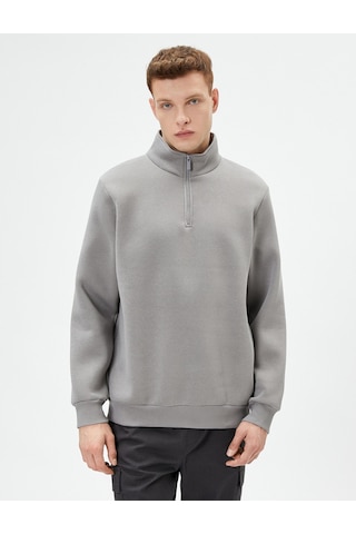 Koton Yarım Fermuarlı Sweatshirt Basic Dik Yaka Ribanalı Uzun Kollu Şardonlu Gri 4sam70002mk Gri