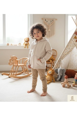 Minibohe Basic Çocuk Hoodie Bej Açık Bej