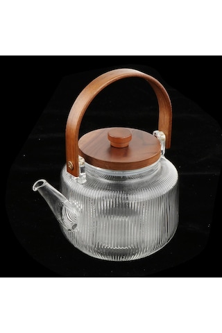 Cam Çaydanlık Çayı Su Isıtıcısı Kung Fu Çayı 1000ml El Üfleme Çay Evi İçin Çay Süzgeç İle Açık Ahşap Sapı Aile Evi Açık, 2pcs Filtre