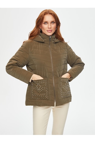 Trok Cepli Kadife Görünümlü Kapüşonlu Kapitone Mont 69435 U6943554 Haki