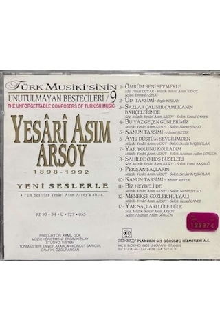 Plak Değildir Cd Dir Cd Yaseri Asım Arsoy Türk Musiki' Sinin Un