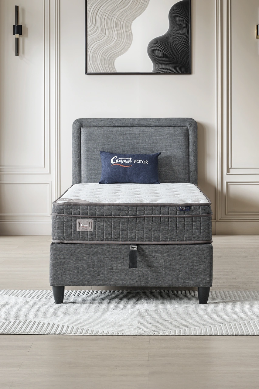 Melisa Tek Kişilik Sandıklı Baza + Full Ortopedik Antibakteriyel Visco Yatak + Başlık 3 Lü Set 120 x 200