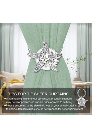 Perde Bağları Kristal Perde Askısı Gümüş Manyetik Perde Tokası Askı Askısı Deniz Yıldızı Dekoratif Perde Askı Kancaları Perdeler İçin, 1 Çift Diğer