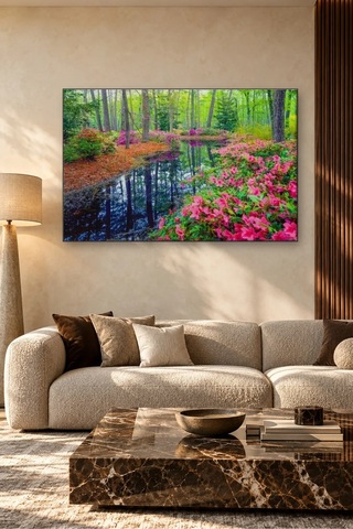 Fida Pembe Açelyalı Orman Göleti Canvas Tablo Çok Renkli