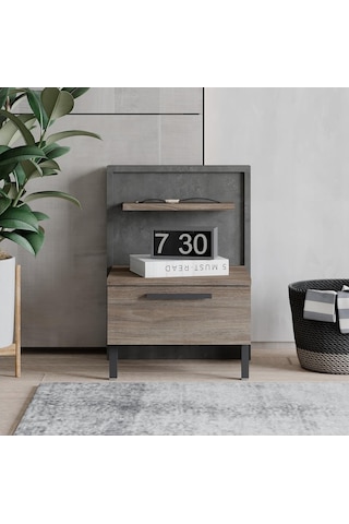 Robin Home Denver Komodin 2 Çekmeceli Metal Ayaklı Kahve-Beton D5