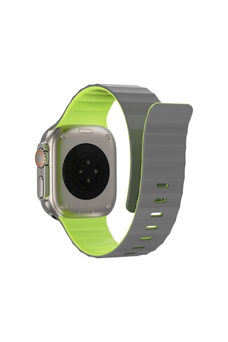 Watch 7 45mm Uyumlu Wiwu Mag Secur Serisi Silikon Kordon Gri - Yeşil