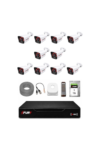 Fury 10 Kameralı Güvenlik Kamera Seti 2mp 1080p Full Hd 6 Atom Led Gece Görüşlü 1 Tb Hdd 5525