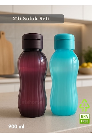 2'li Suluk Bpa Free Ofis-spor-okul Matarası Pp-5 Mürdüm-mavi 900 Ml Bordo - Mavi