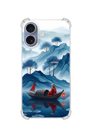 Printify Apple iPhone 16 İle Uyumlu Simya Serisi Sonsuz Akış Tasarımlı Uv Baskılı Köşe Korumalı Antişok Kılıf Şeffaf