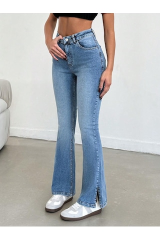 Kadın İspanyol Paça Yırtmaçlı Jeans Mavi Mint Yeşili