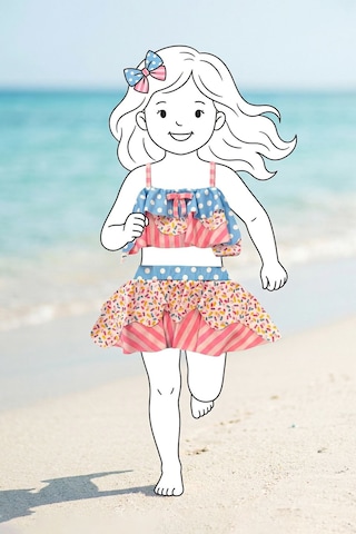 Zuzunga Fırfırlı Kız Çocuk Renkli Şeker Desenli Bikini Takımı Pembe