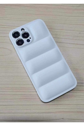 Pointtech Apple Uyumlu iPhone 12 Pro Puffer Silikon Kılıf Kamera Koruma Lens Korumalı Parlak Telefon Kılıfı