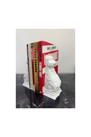 Klasik Motifli Kitap Tutucu Beyaz İkili Set Raf Aksesuarı