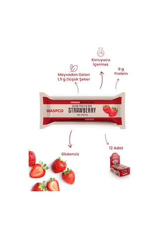 Waspco Vegan Protein Bar Çilekli 40g x 12 Adet