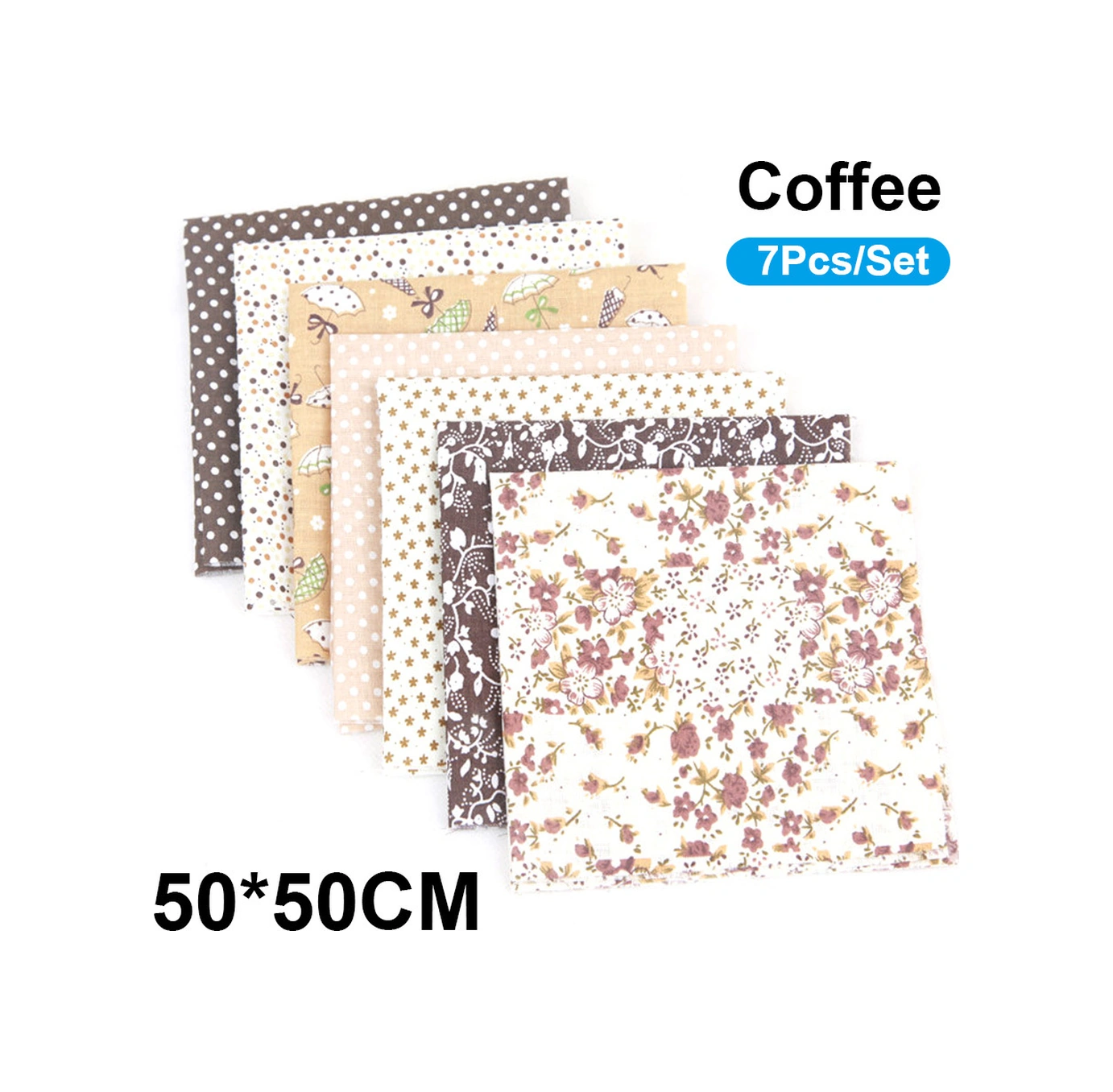Yunboo Kahverengi 50x50 Cm Kumaş Seti, 7 Parça Koton Baskılı Desenli, El İşleri Dıy Çanta Yastık Bezi İçin Uygun Kahve