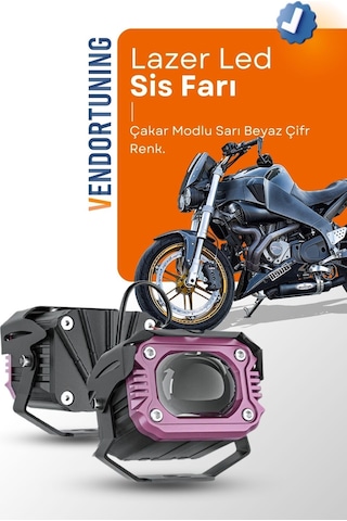 Motosiklet Çok Modlu Lazer Led Sis Farı 2 Adet Çift Renk Beyaz Sarı Ultra Güçlü Sis Farı