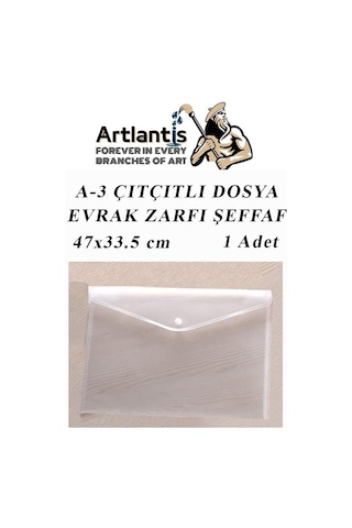 A3 Çıtçıtlı Dosya Şeffaf 1 Adet A-3 Çıtçıtlı Zarf Dosya Transparan 47x33.5 cm Büyük Boy Çıtçıtlı Dosya