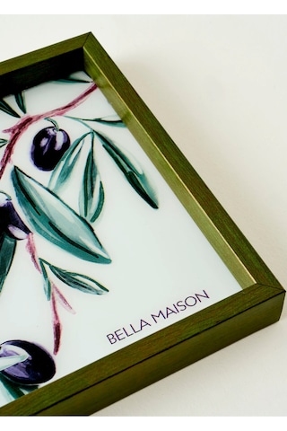 Bella Maison Olive Dekoratif Cam Tepsi Yeşil 22x37 Cm