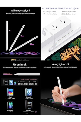 İpad 11/10.nesil A16 9/8/7 10.2 Air/pro 4/5/6 11/13inç Uyumlu Avuç Içi Reddi Dokunmatik Çizim Kalemi