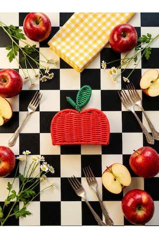 Kiraz Şeklinde Hasır Detaylı Peçetelik 15.5x4 Cm Kırmızı