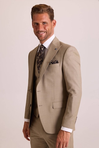 Ysf Erkek Bej Slim Fit Sivri Yaka Yelekli Takım Elbise Bej