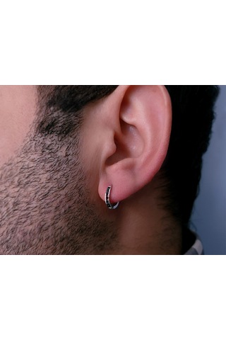 Sirius Siyah Pırlanta Modern Halka Erkek Küpesi  0802E0001